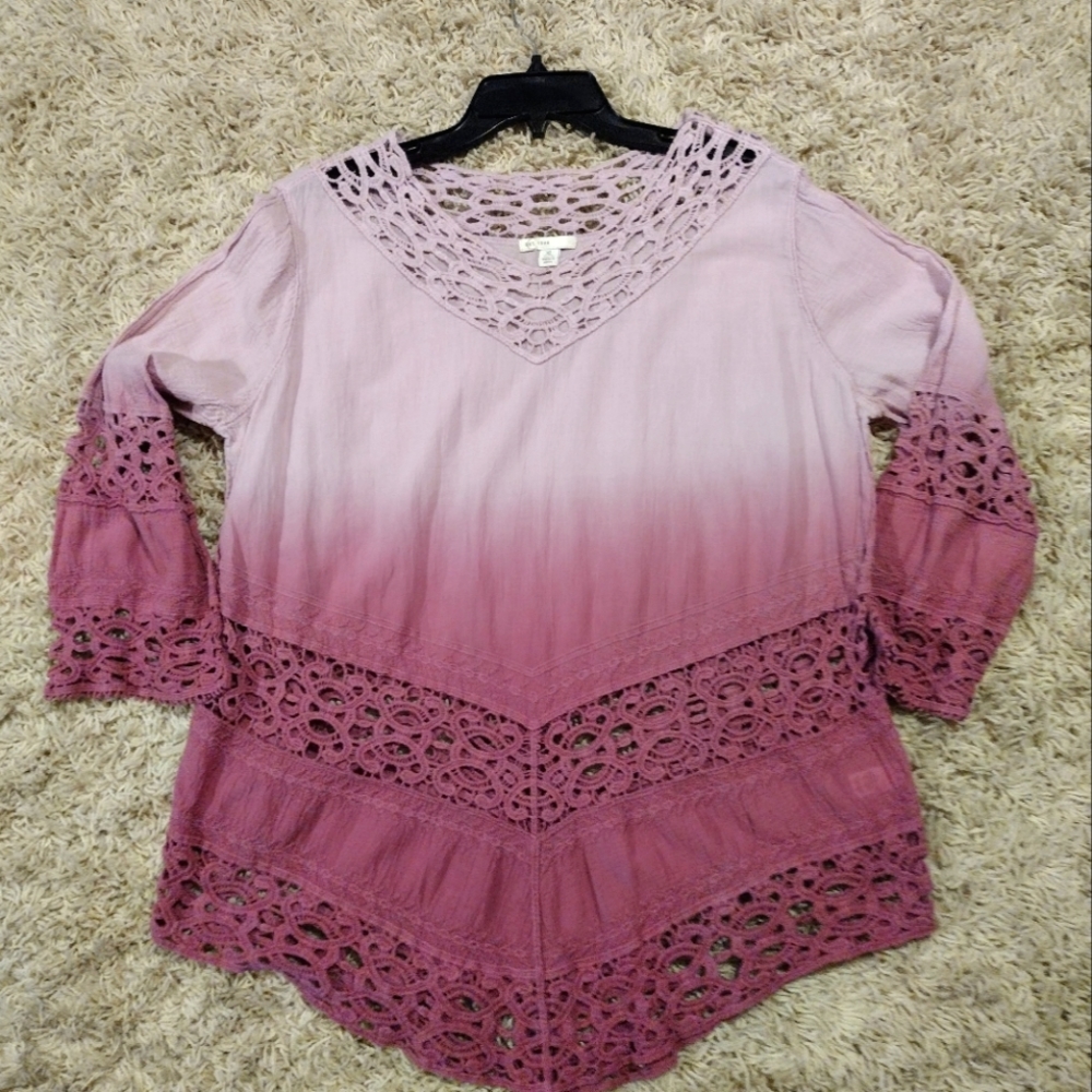 EST. 1946 xl 100%cotton embroidered inlays ombre coverup blouse ptp 23.5" L 31"
